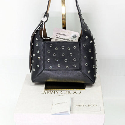 Jimmy Choo Diamond Hobo Black Leather Crystal Shoulder Bag (MSRP $1,595)