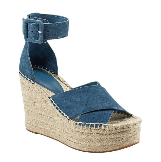 Marc Fisher Women's Able Square Toe Blue Wedge Platform Size 9 (MSRP $140)