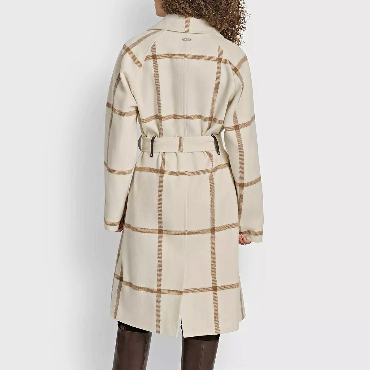 DKNY Women's Plaid Maxi Belted Notch Collar Coat Size M (MSRP $350)