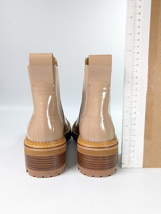 See By Chloé Women's Mallory Leather Chelsea Boots Beige Size 37 EU MSRP $475