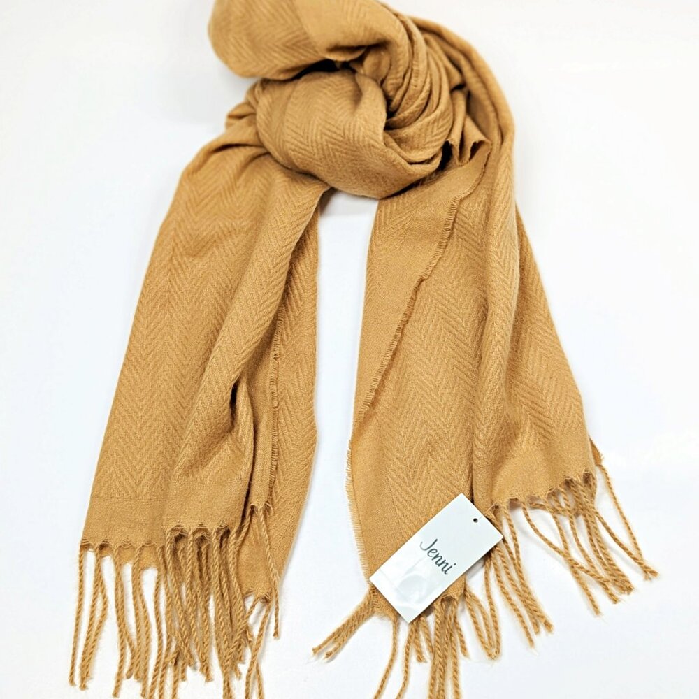 Jenni Women's Textured Feather-Soft Scarf with Fringe in Camel O/S (MSRP $37)