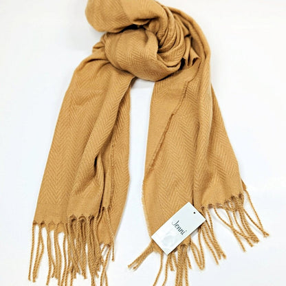 Jenni Women's Textured Feather-Soft Scarf with Fringe in Camel O/S (MSRP $37)