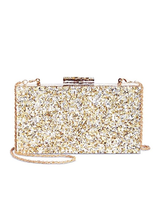 I.N.C. International Concepts Acrylic Box Clutch Crossbody Sparkle Gold