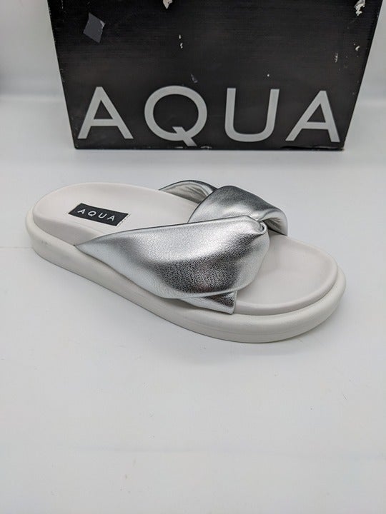 Aqua Women's Ryle Slide Sandals Silver & White Size 6