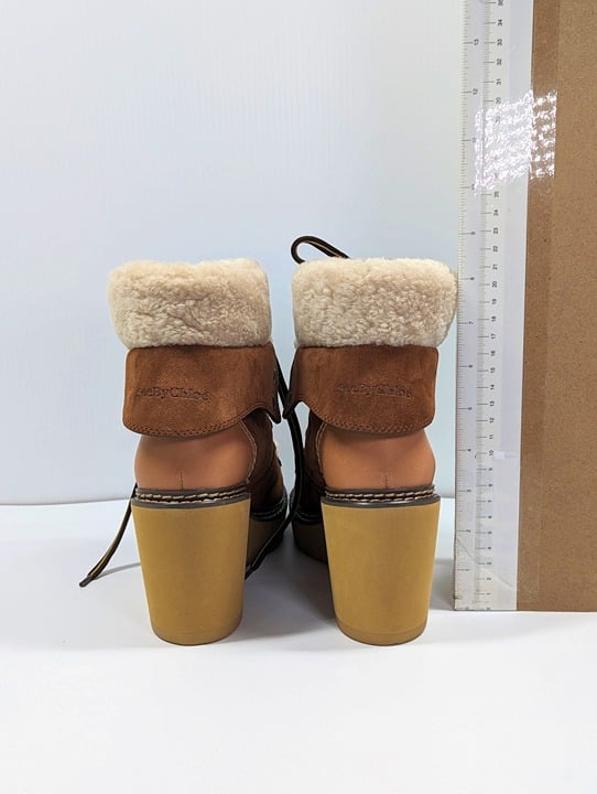 See By Chloé Women's Eileen Suede Shearling Hiking Boot Size 40 EU (MSRP $460)