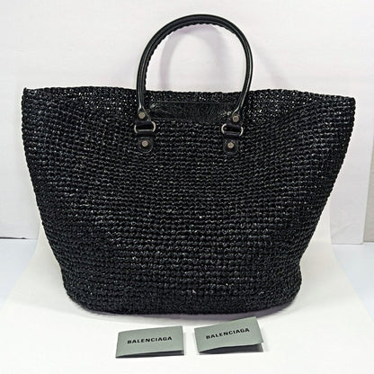 Balenciaga Women's Large Le Cagole Panier Black Raffia Tote Bag (MSRP $1,750)