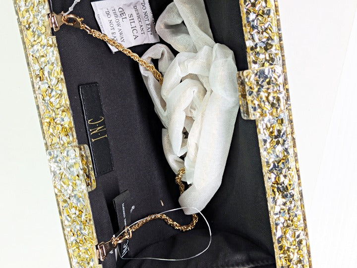I.N.C. International Concepts Acrylic Box Clutch Crossbody Sparkle Gold