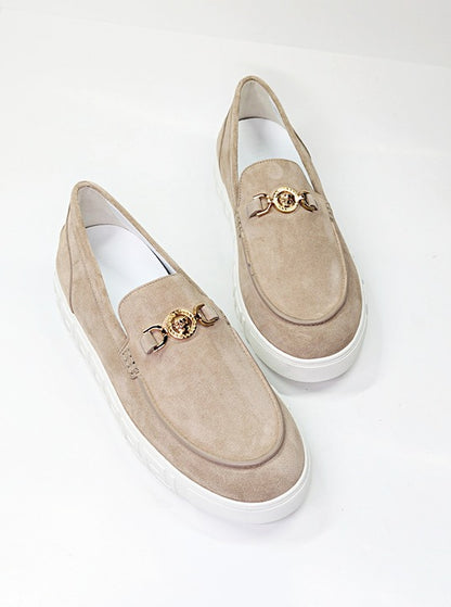 Versace Men's Medusa '95 Greca Light Sand Suede Loafers Size 43 (MSRP $750)