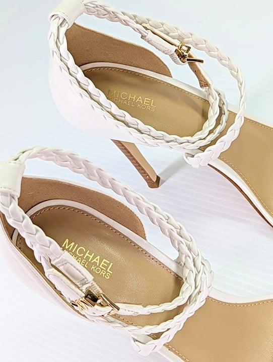 Michael Kors Women's Astrid White Leather Braided Heel Sandal Size 8.5 MSRP $145