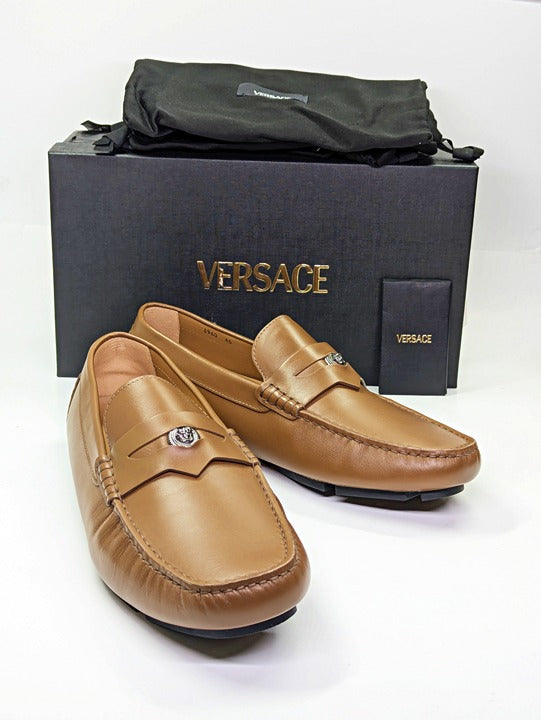 Versace Men's Medusa Biggie Leather Loafer Dark Toffee Size 46 (MSRP $775)