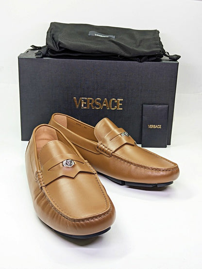 Versace Men's Medusa Biggie Leather Loafer Dark Toffee Size 46 (MSRP $775)