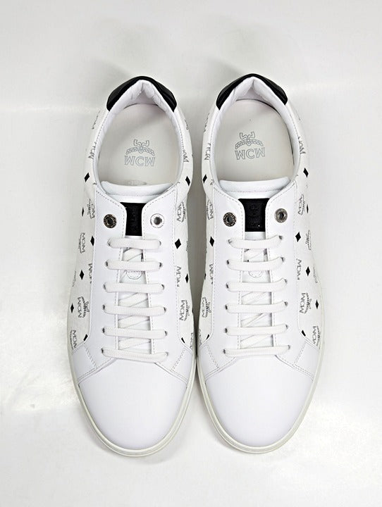 MCM Men's Terrain Derby Visetos Logo White Leather Sneaker Size 46 (MSRP $450)