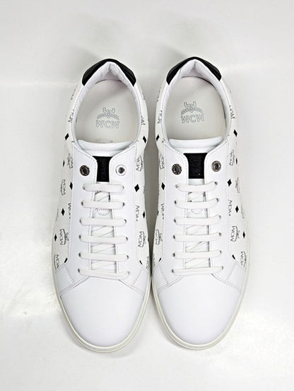 MCM Men's Terrain Derby Visetos Logo White Leather Sneaker Size 46 (MSRP $450)