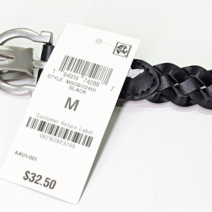 Style & Co Women's Black Braided Faux-Leather Belt Size M (MSRP $ 33)