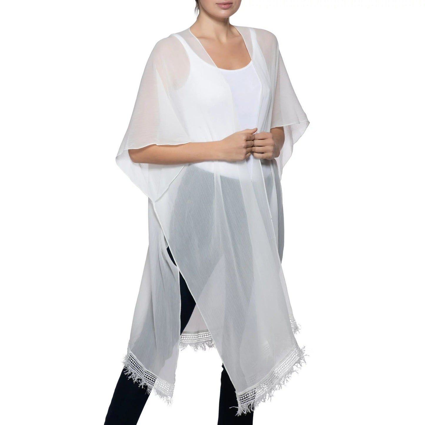 INC International Concepts Women's Easy Solid Fringe Topper White (MSRP $39)