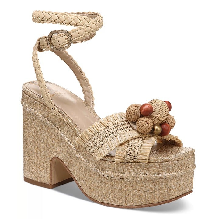 Sam Edelman Women's Tate Woven Raffia Ankle-Strap Platform Size 9.5 (MSRP $170)