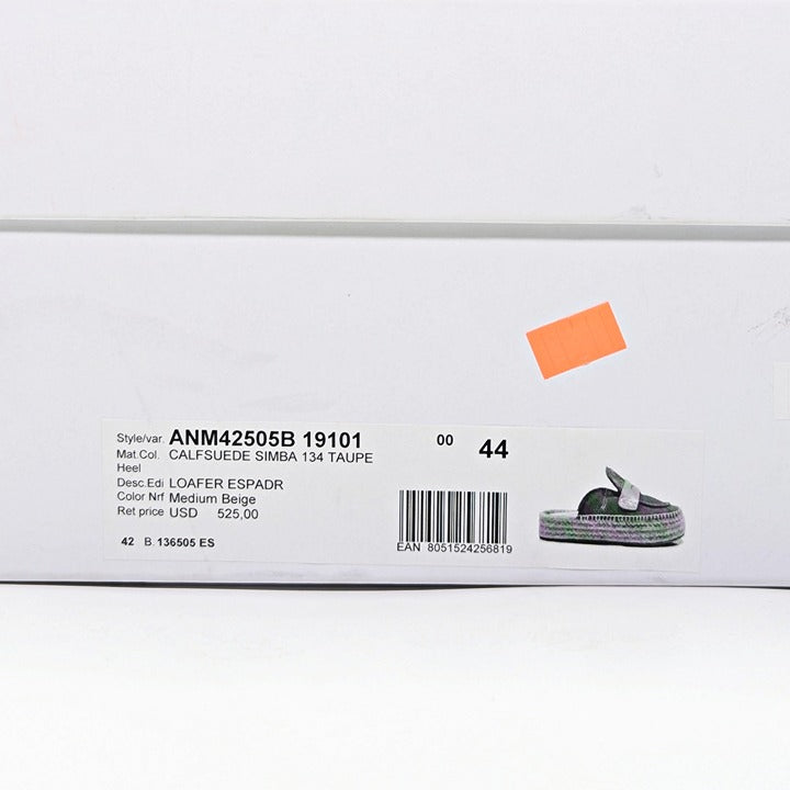 J.W. Anderson Men's Suede and Jute Espadrille Loafers Size 44 (MSRP $525)