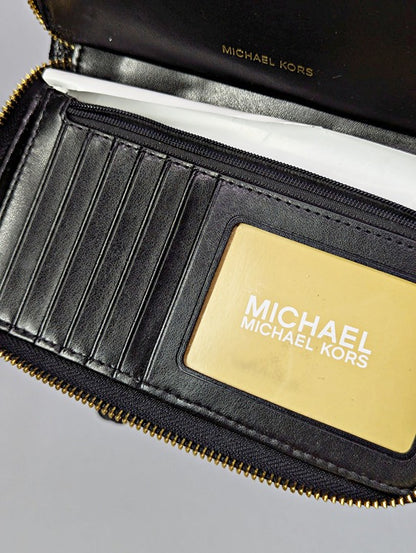 Michael Kors Black Leather Large Flat Multi Function Wristlet Wallet (MSRP $158)