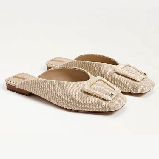 Sam Edelman Women's Lin Buckled Slide Mule Natural Linen Size 7.5 M (MSRP $140)