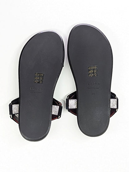 STAUD Women's Betty Rhinestone Embellished Black Sandals Size 38.5 (MSRP $395)