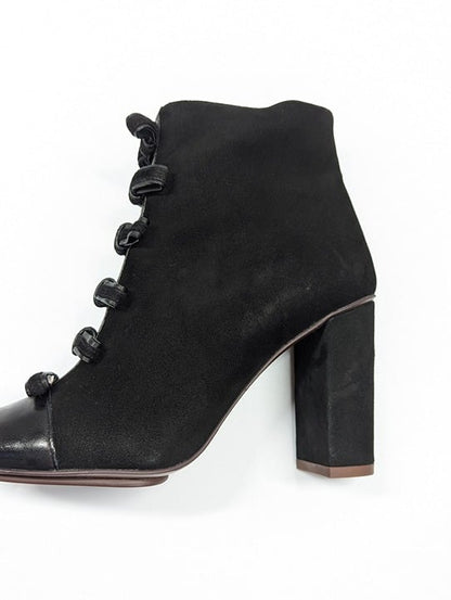 See By Chloé Gisele Black Bow Almond Toe Suede Heel Boots Size 36.5 (MSRP $445)