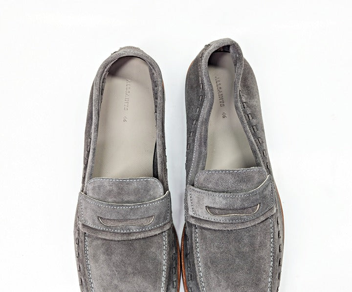 Allsaints Men's Sammy Slip-on Suede Penny Loafer in Grey Size 13 (MSRP $299)