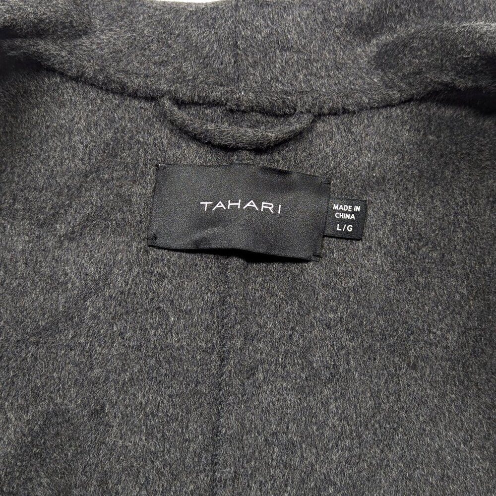 Tahari Women's Faux-Leather-Trim Removable Belted Wrap Coat Size L (MSRP $380)