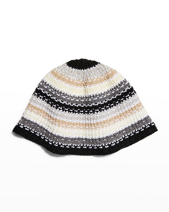 Carolyn Rowan Women's Multicolor Striped Knit Bucket Hat Black Beige (MSRP $155)