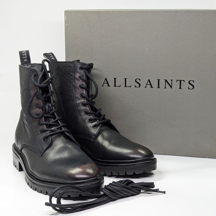 AllSaints Tobias Men's Lace-Up Washed Leather Boots Dark Brown Size 7 MSRP $358