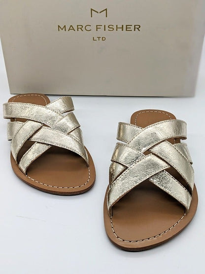 MARC FISHER LTD ROONY WOMENS LEATHER METALLIC SLIDE SANDALS Size 6 M