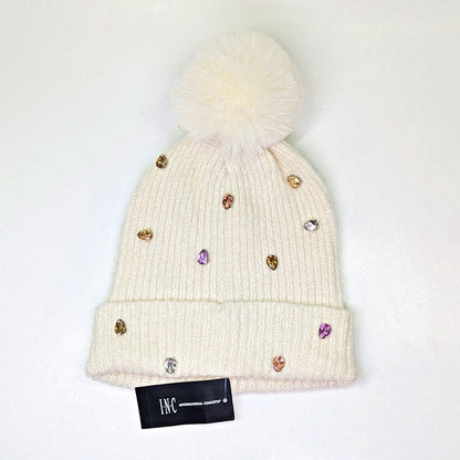 I.N.C. International Concepts Women's Ivory Embellished Beanie (MSRP $36)