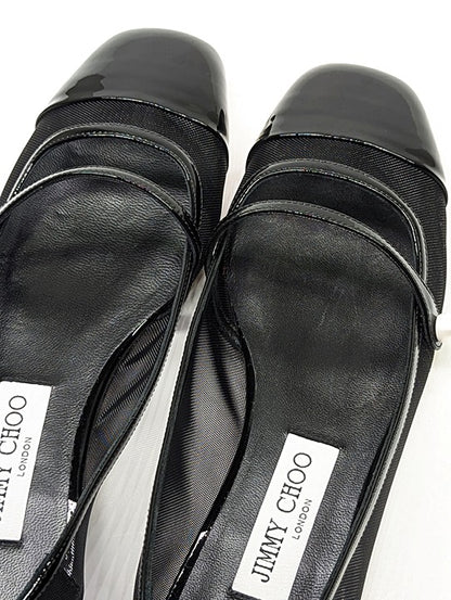 Jimmy Choo Elisa Women's Ballet Flats Patent and Mesh Black Size 38 (MSRP $795)