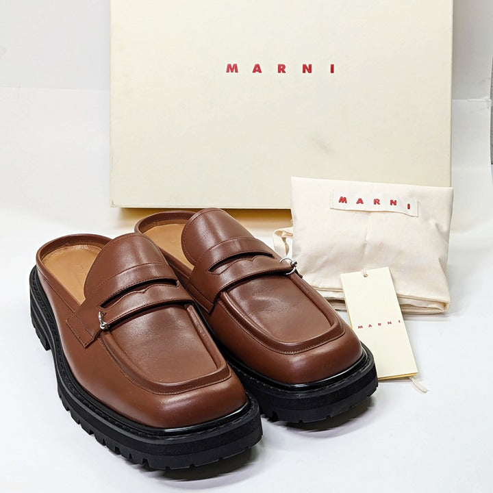 Marni Men’s Brown Leather Piercing 2.0 Chunky Sabot Loafers Size 44 (MSRP $935)
