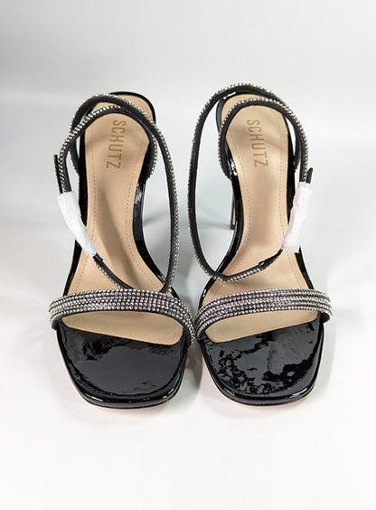 Schutz Women's Altina Glam Crystal Embellished Heel Sandals Size 10 (MSRP $128)