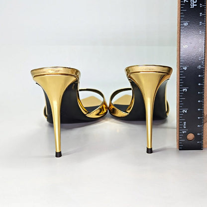 Giuseppe Zanotti Intrigo 90mm Gold Patent Mule Sandals Size 41 (MSRP $795)