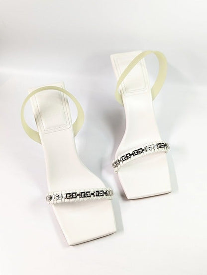 Givenchy Chain Embellished G Woven Ivory Leather Heel Sandals Size 41 MSRP $925