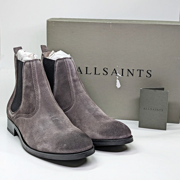Allsaints Men's Gus Pull On Chelsea Boots Grey Suede Size 12 (MSRP $349)