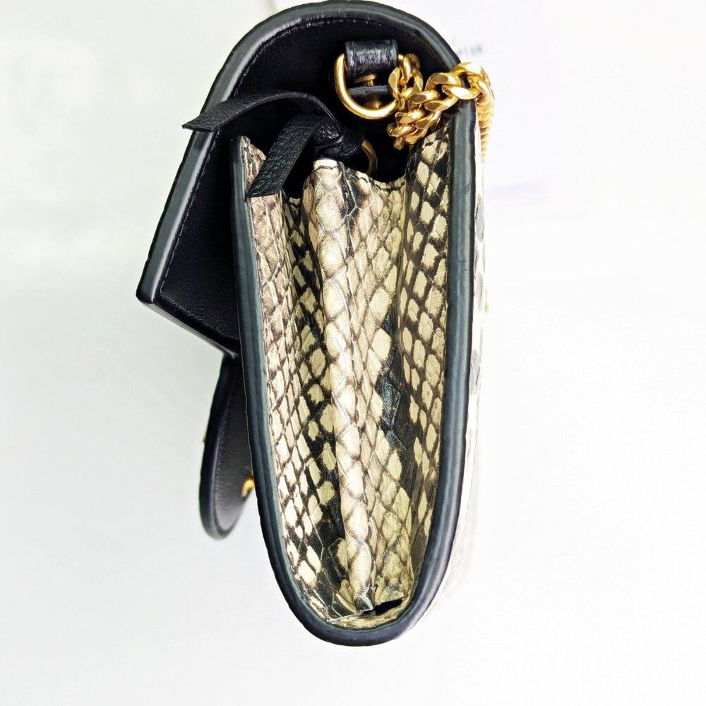 Balmain B-Buzz Snakeskin-Embossed Leather Gold Chain Clutch Wallet (MSRP $1,095)