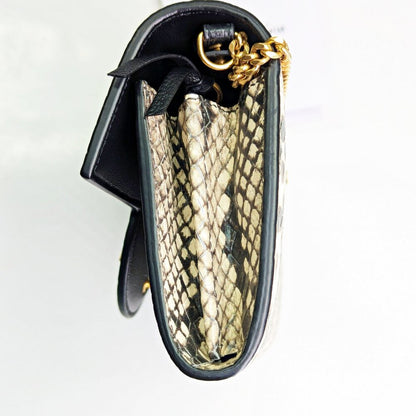Balmain B-Buzz Snakeskin-Embossed Leather Gold Chain Clutch Wallet (MSRP $1,095)