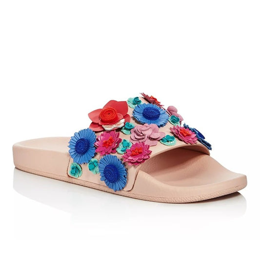 Kate Spade Women's Skye Floral Leather Pool Slide Sandals Size 5 M (MSRP $175)