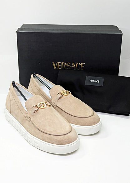 Versace Men's Medusa '95 Greca Light Sand Suede Loafers Size 43 (MSRP $750)