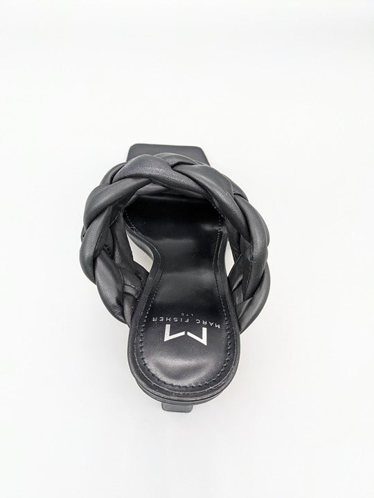 Marc Fisher Hammy Braided Leather Heeled Sandals Black Size 6 M (MSRP $165)