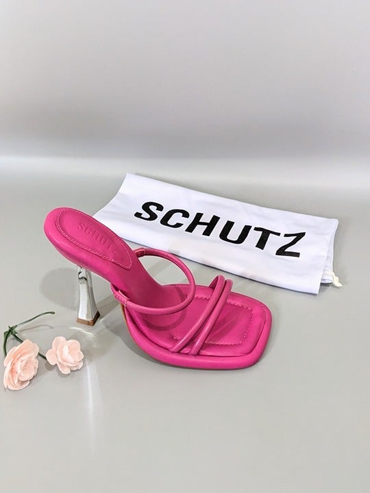 SCHUTZ Agatha Women's Leather Heel Sandals Hot Pink Color Size 6 M