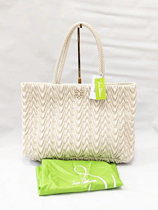 Sam Edelman Ari Women's Quilted Large Tote in Ivory Leather (MSRP $295)