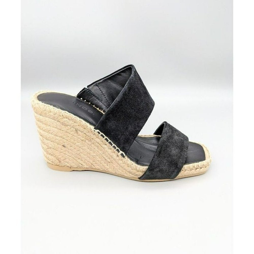 VINCE Garlin Women's Black Suede Wedge Espadrille Mules Size 5 M MSRP $295