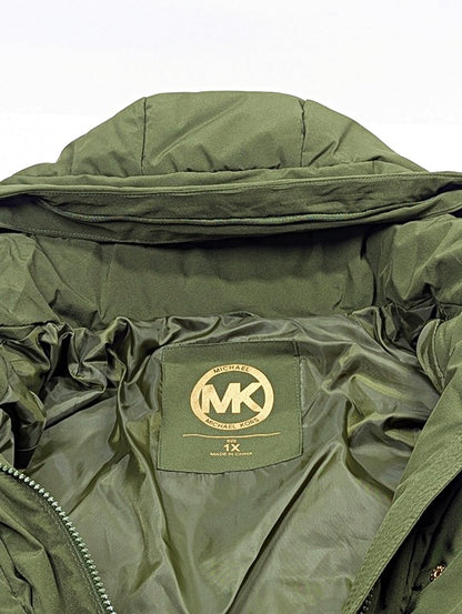 Michael Kors Women's Plus Size Belted Olive Hooded Puffer Coat Size 1X MSRP $350