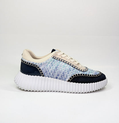 J/Slides Charlene Women's Navy Beige Whipstitch Sneaker Size 9 (MSRP $79)