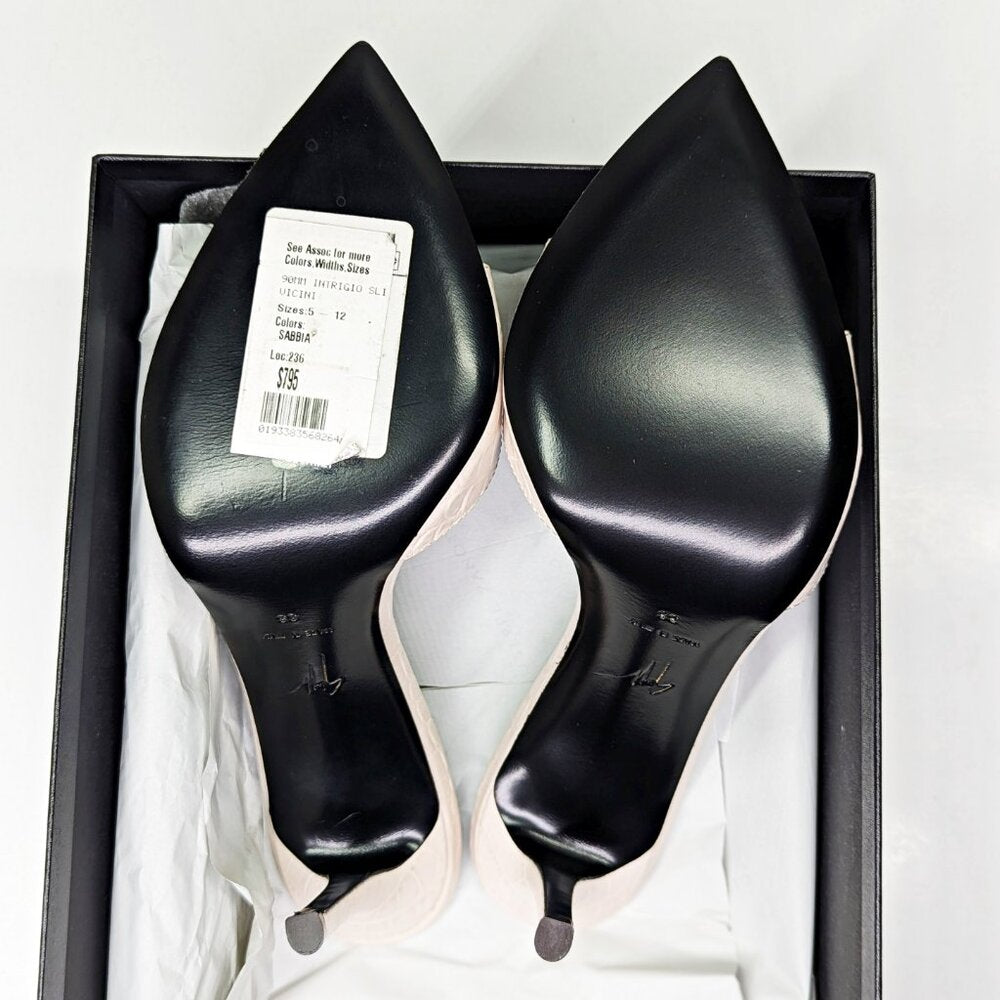 Giuseppe Zanotti Intrigo 90mm Crocodile Beige Mule Sandals Size 38 (MSRP $795)