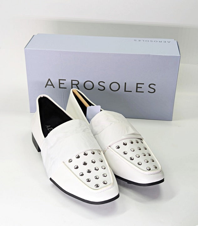Aerosoles Women's Prince White Studded Loafers Size 10 (MSRP $125)
