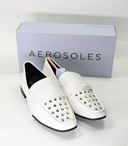 Aerosoles Women's Prince White Studded Loafers Size 10 (MSRP $125)